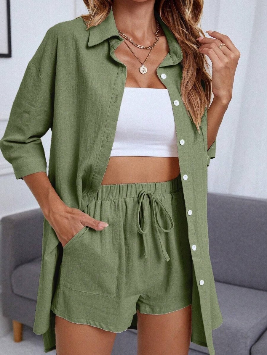 New Fashion Single - breasted Shirt Solid Color Casual Loose Outfit Women - AmiraMart