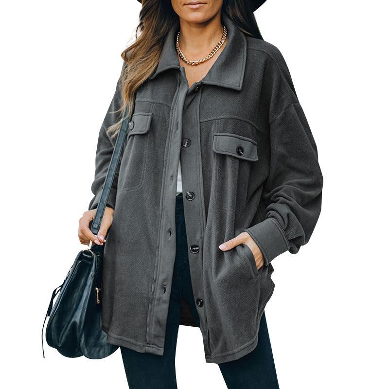New Lapel Fleece - breasted Cardigan Jacket Shirt - AmiraMart
