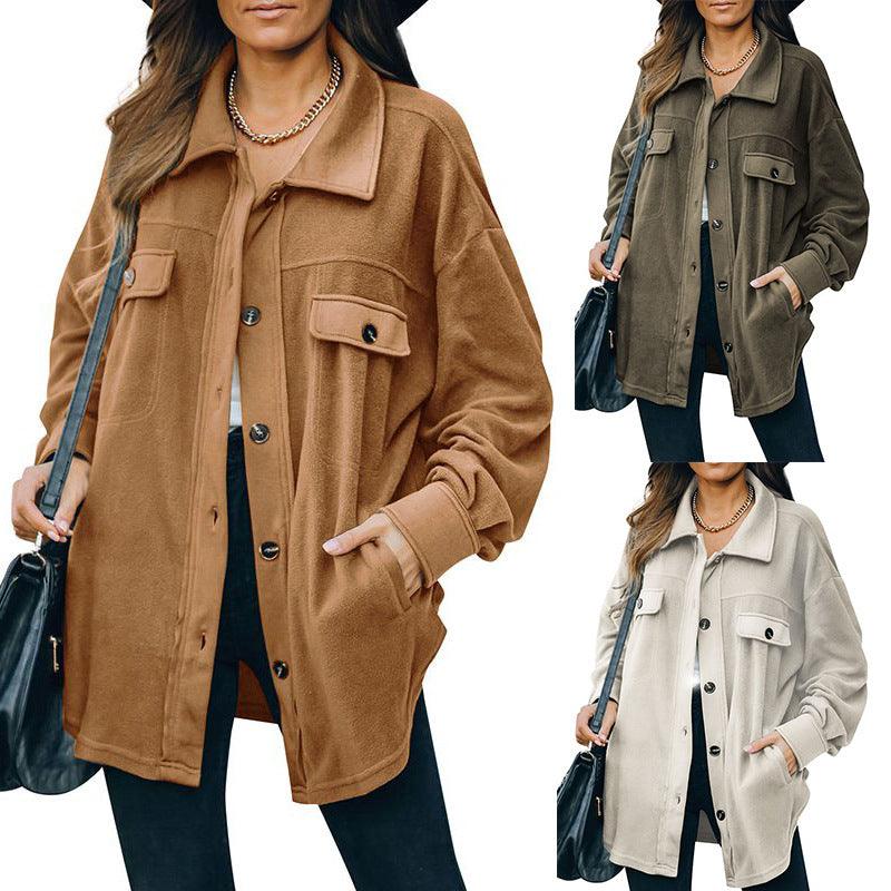New Lapel Fleece - breasted Cardigan Jacket Shirt - AmiraMart