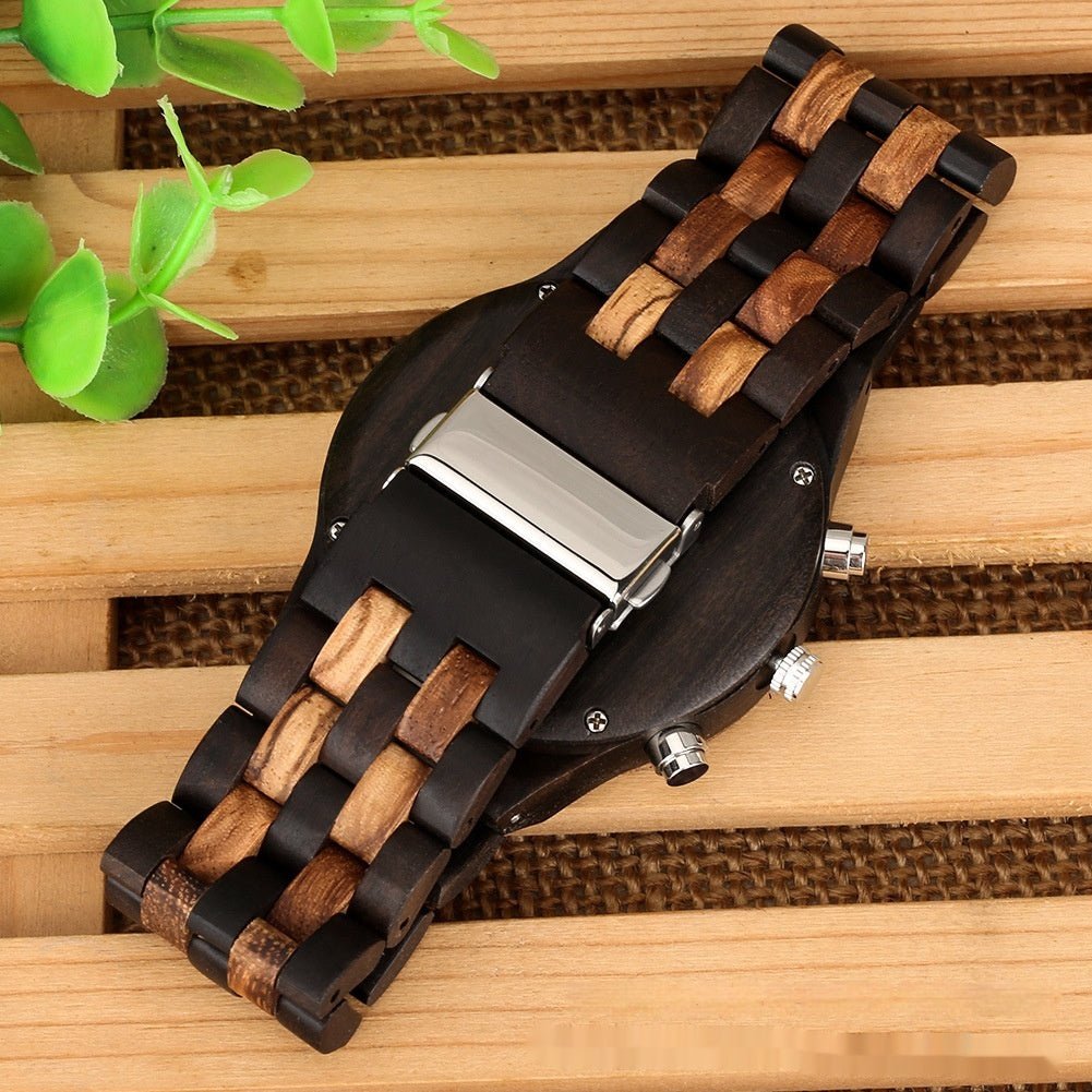 Multi - functional Full Wood Band Quartz Watch - AmiraMart