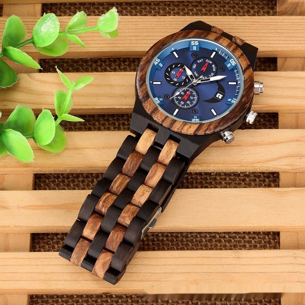 Multi - functional Full Wood Band Quartz Watch - AmiraMart