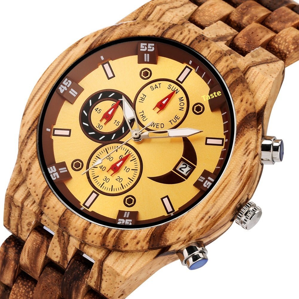 Multi - functional Full Wood Band Quartz Watch - AmiraMart