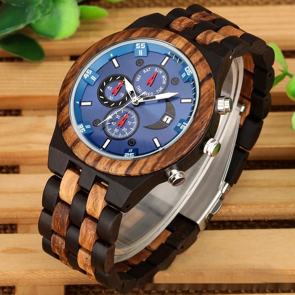 Multi - functional Full Wood Band Quartz Watch - AmiraMart