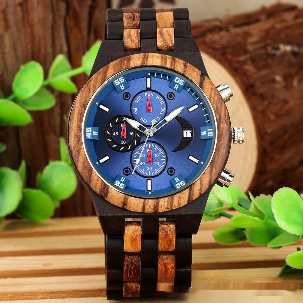 Multi - functional Full Wood Band Quartz Watch - AmiraMart
