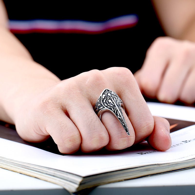 Nordic Raven Ring – Titanium Steel Carved Amulet - AmiraMart
