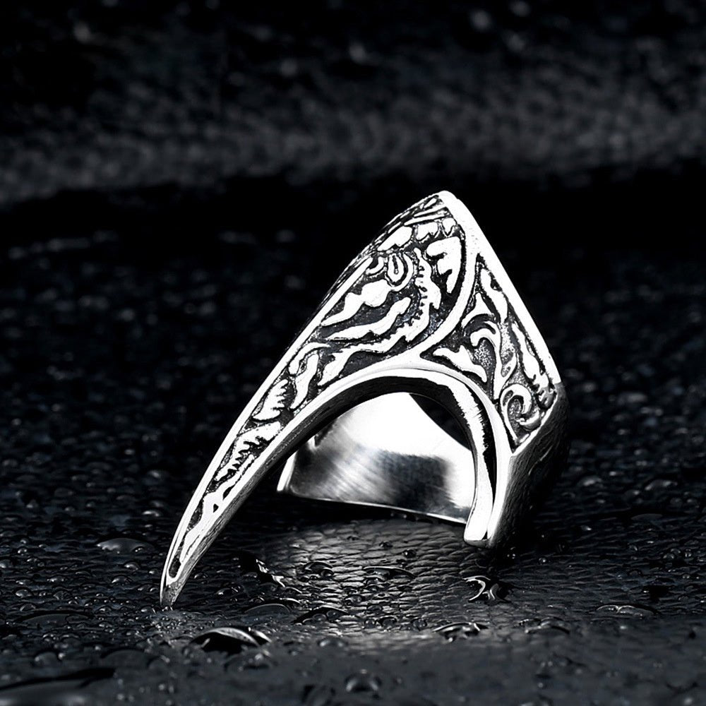 Nordic Raven Ring – Titanium Steel Carved Amulet - AmiraMart
