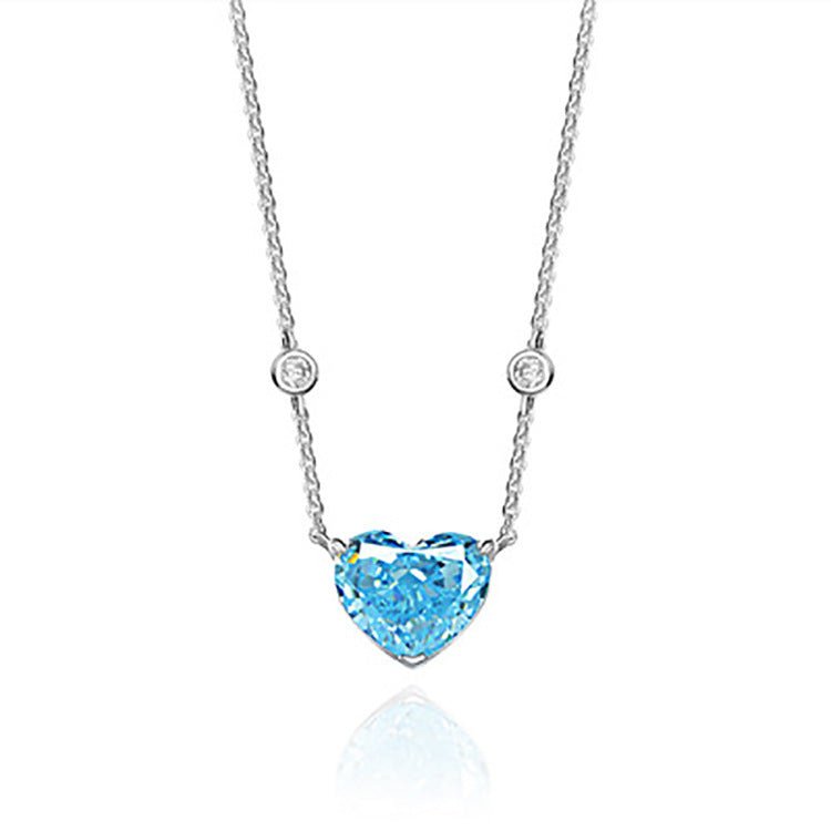 Ocean Blue Heart - shaped Zircon S925 Sterling Silver - AmiraMart