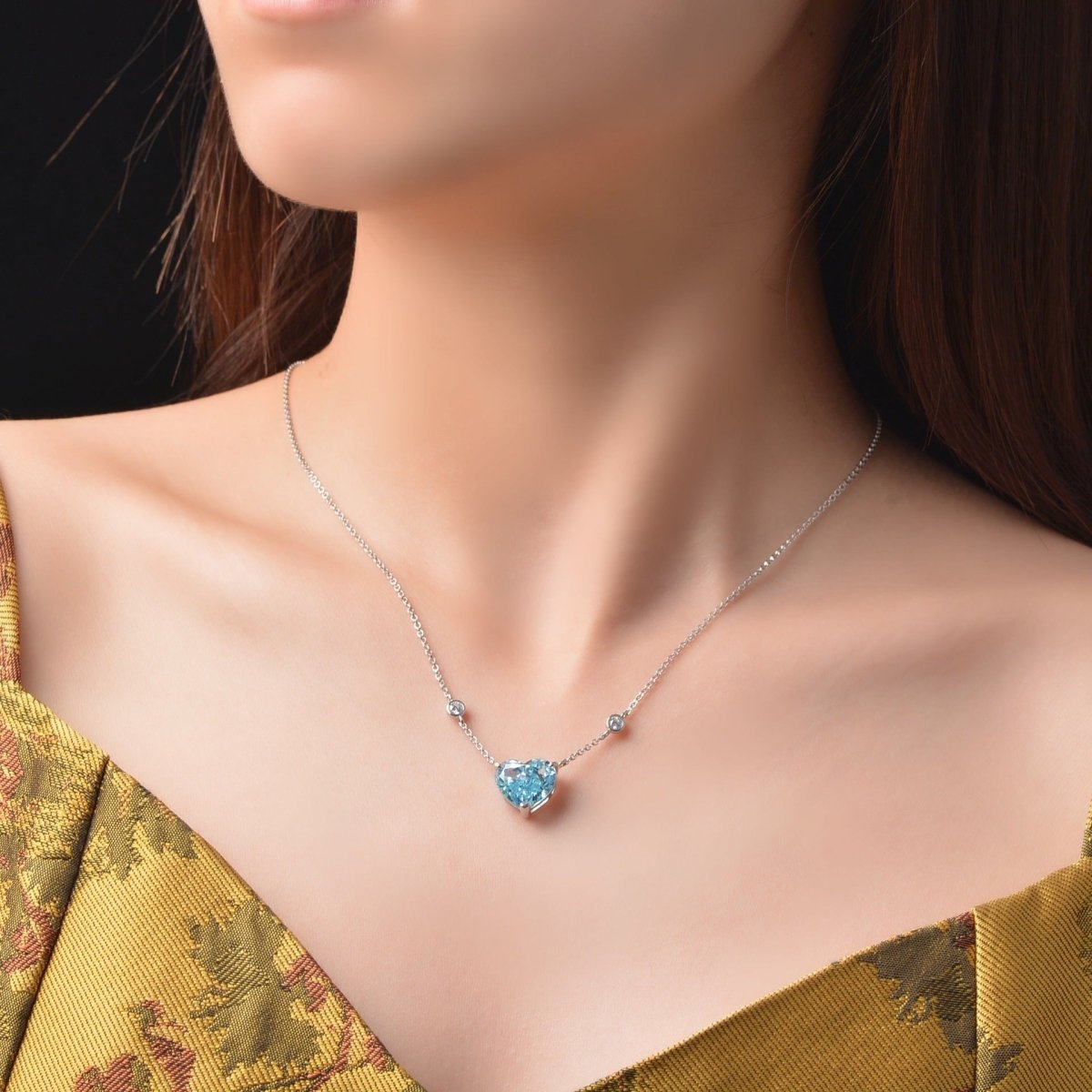 Ocean Blue Heart - shaped Zircon S925 Sterling Silver - AmiraMart