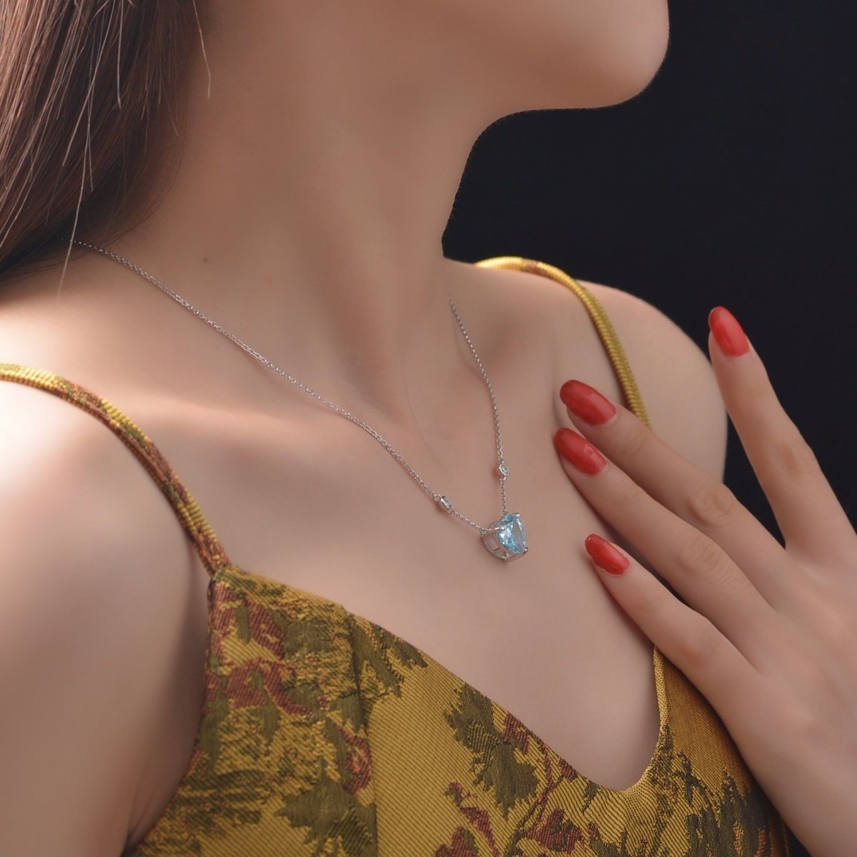 Ocean Blue Heart - shaped Zircon S925 Sterling Silver - AmiraMart