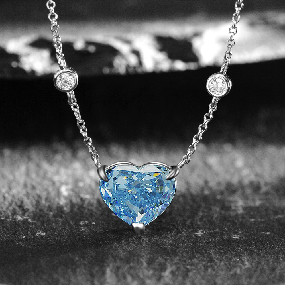 Ocean Blue Heart - shaped Zircon S925 Sterling Silver - AmiraMart
