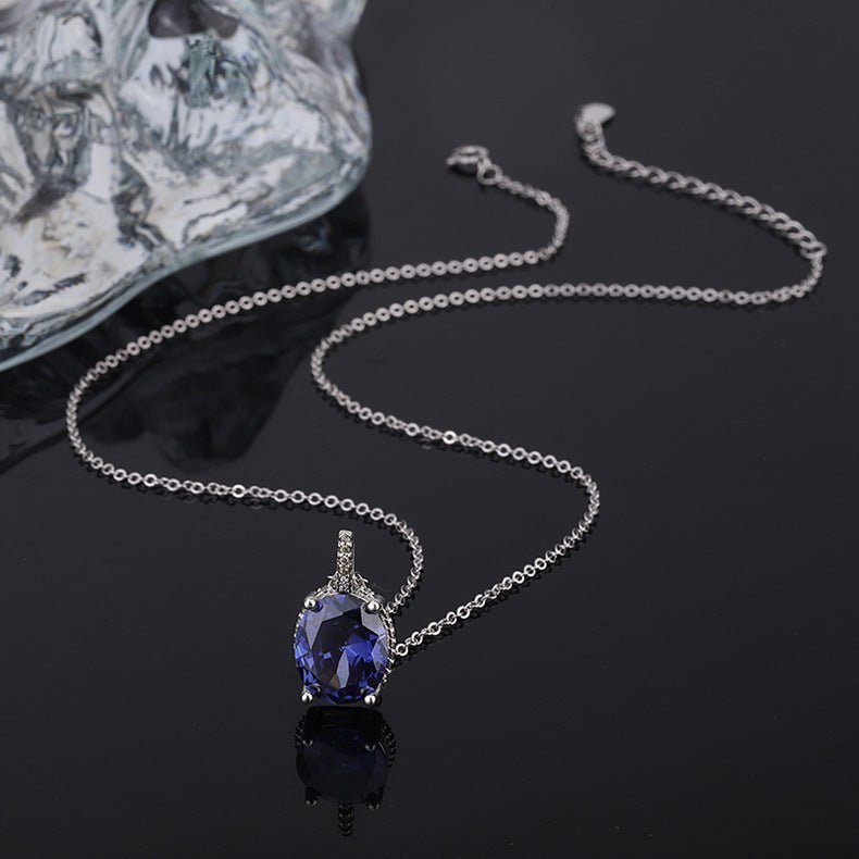 Ocean Heart Necklace Crystal Blue Collar Chain Girl - AmiraMart