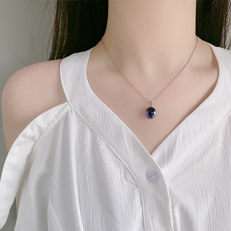 Ocean Heart Necklace Crystal Blue Collar Chain Girl - AmiraMart