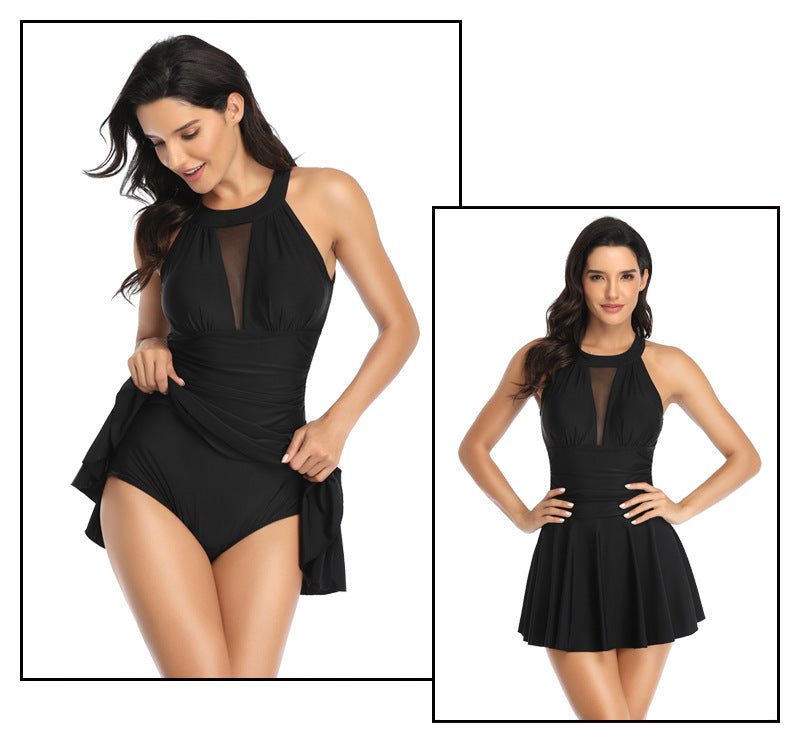 One - Piece Swimsuit Large Size Mesh Skirt Multicolor Printed Swimsuit - AmiraMart