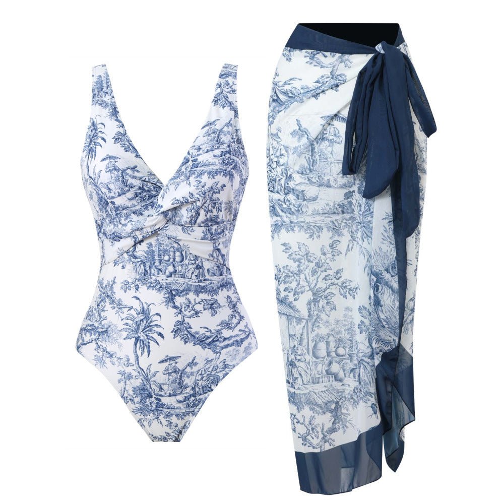 One - piece Swimsuit Sexy Slimming Backless European And American Printed Swimsuit - AmiraMart