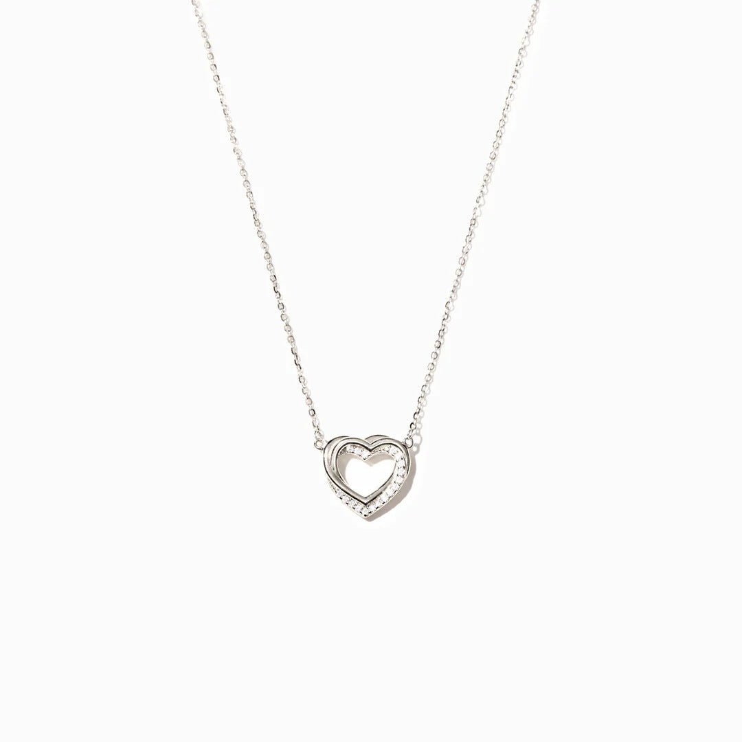 Overlapping Double Hollow Heart Necklace - AmiraMart