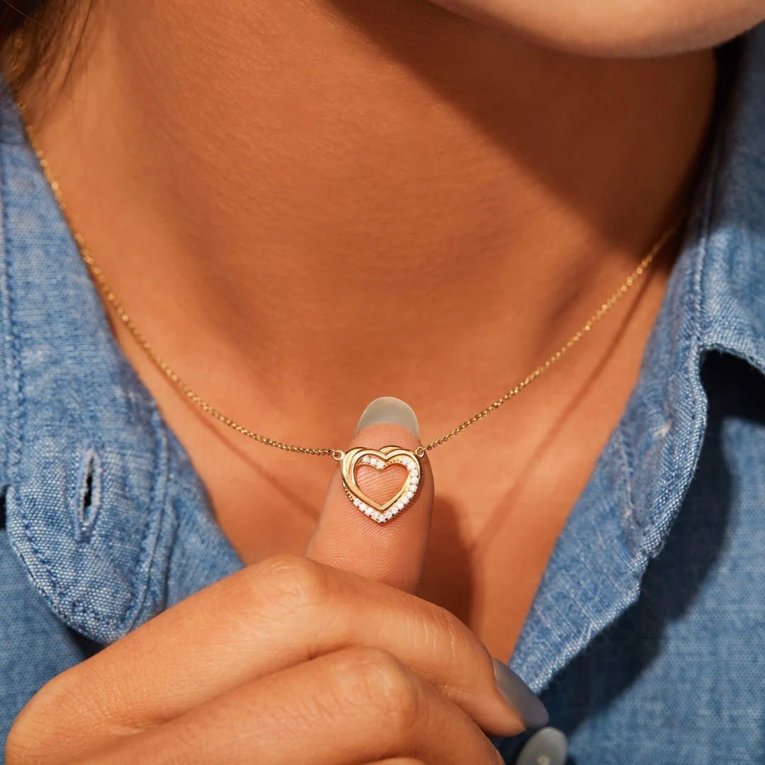 Overlapping Double Hollow Heart Necklace - AmiraMart