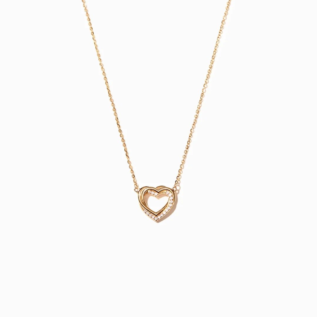 Overlapping Double Hollow Heart Necklace - AmiraMart
