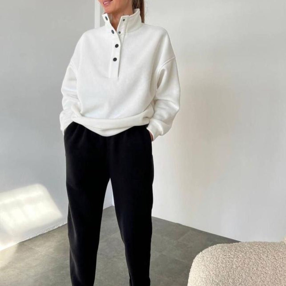 Oversized Solid Casual Pullovers Long Pant Set - AmiraMart