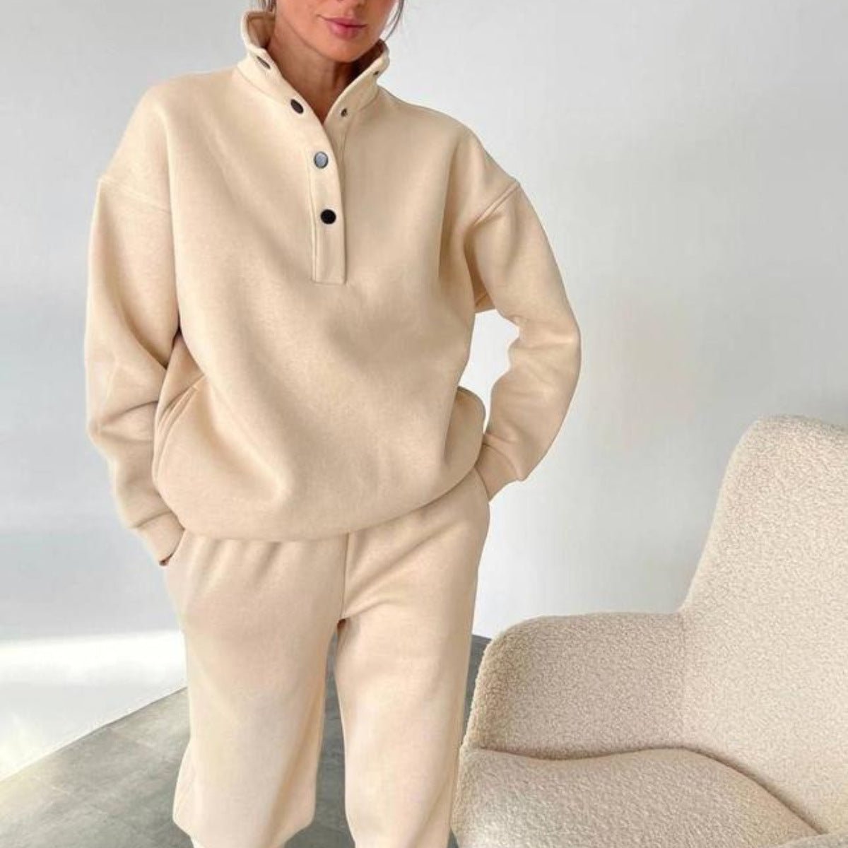 Oversized Solid Casual Pullovers Long Pant Set - AmiraMart
