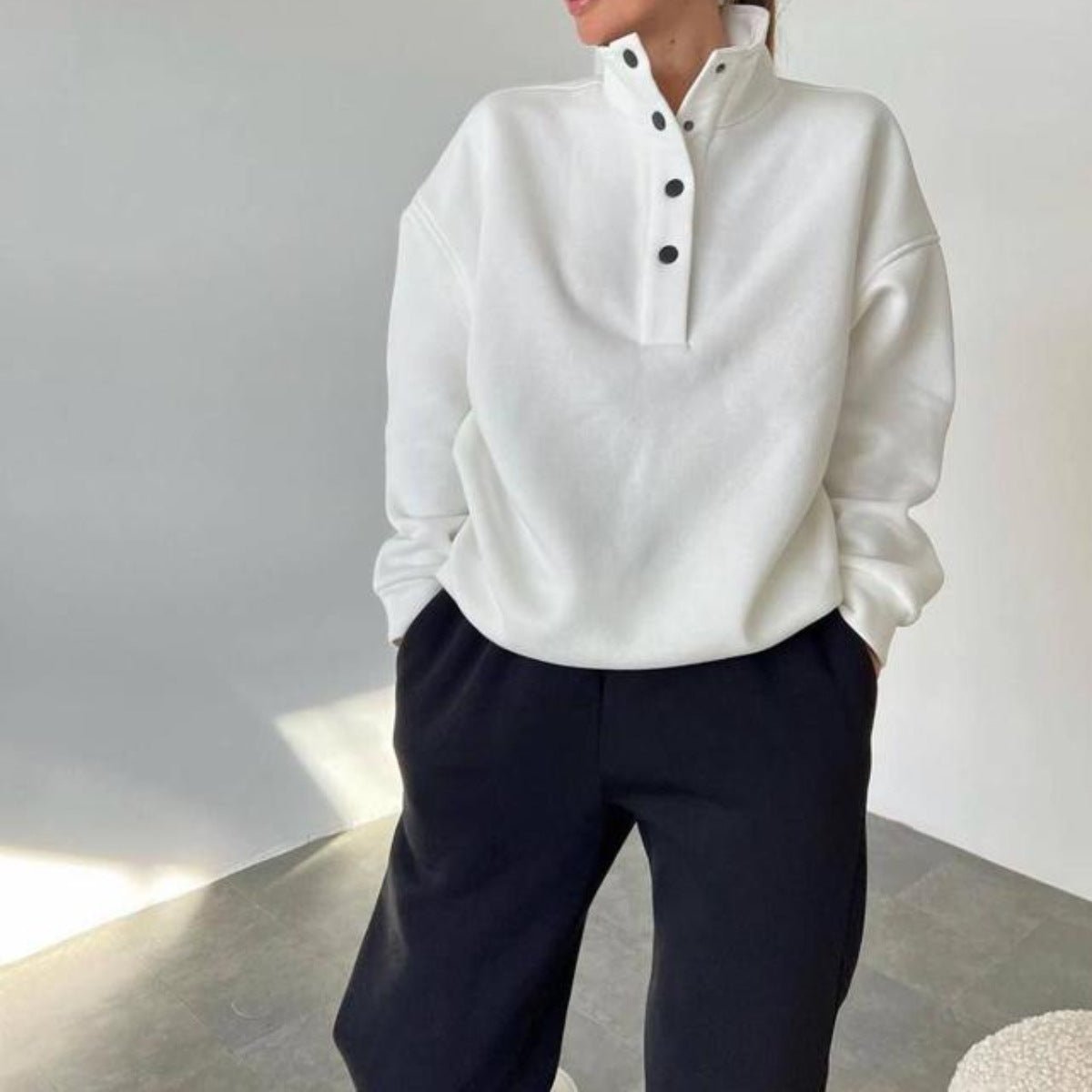 Oversized Solid Casual Pullovers Long Pant Set - AmiraMart