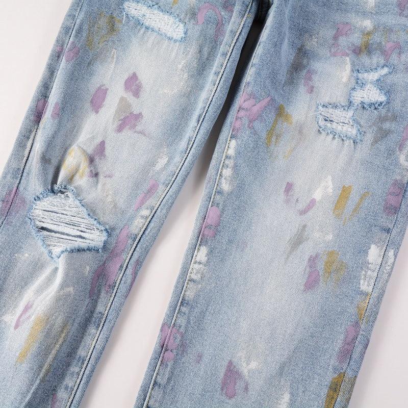 Pleated Colorful Splash - ink Paint Jeans - AmiraMart