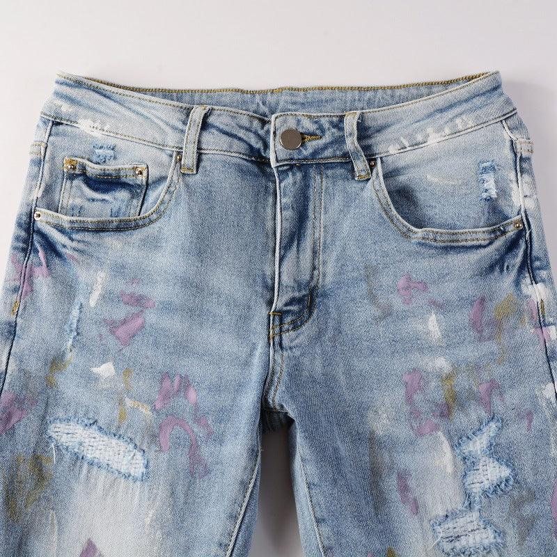 Pleated Colorful Splash - ink Paint Jeans - AmiraMart