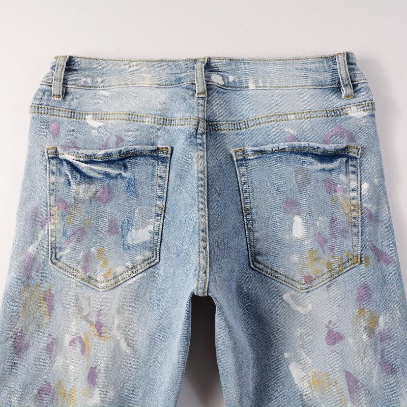 Pleated Colorful Splash - ink Paint Jeans - AmiraMart
