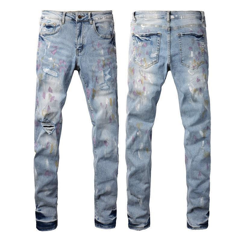 Pleated Colorful Splash - ink Paint Jeans - AmiraMart