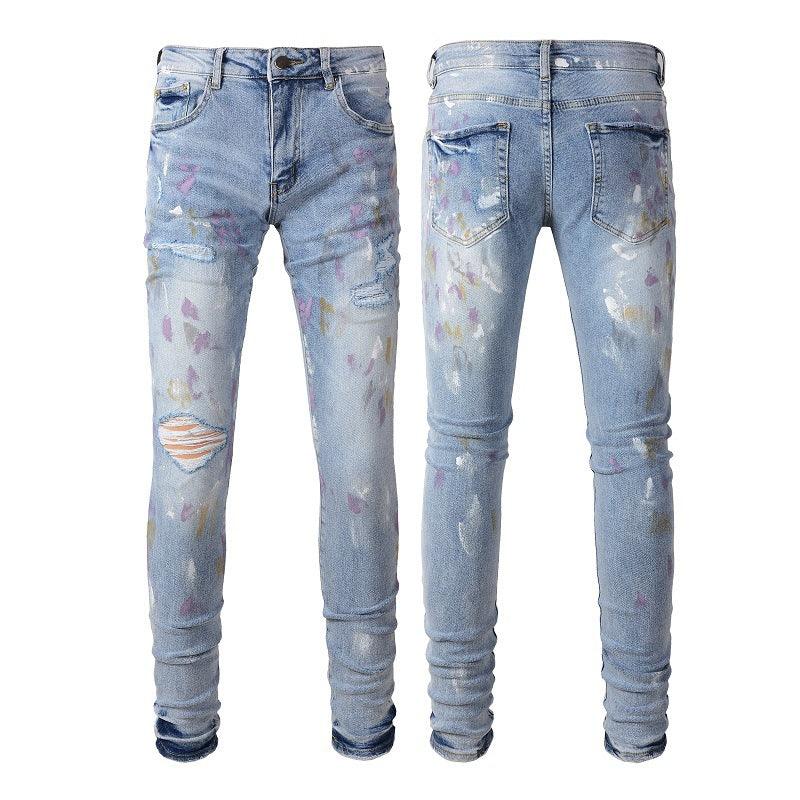 Pleated Colorful Splash - ink Paint Jeans - AmiraMart