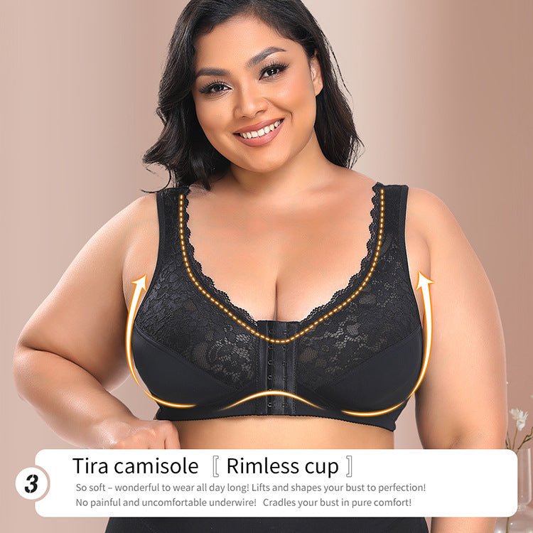 Plus Size Lace Bra – Front Button & No Steel Ring - AmiraMart