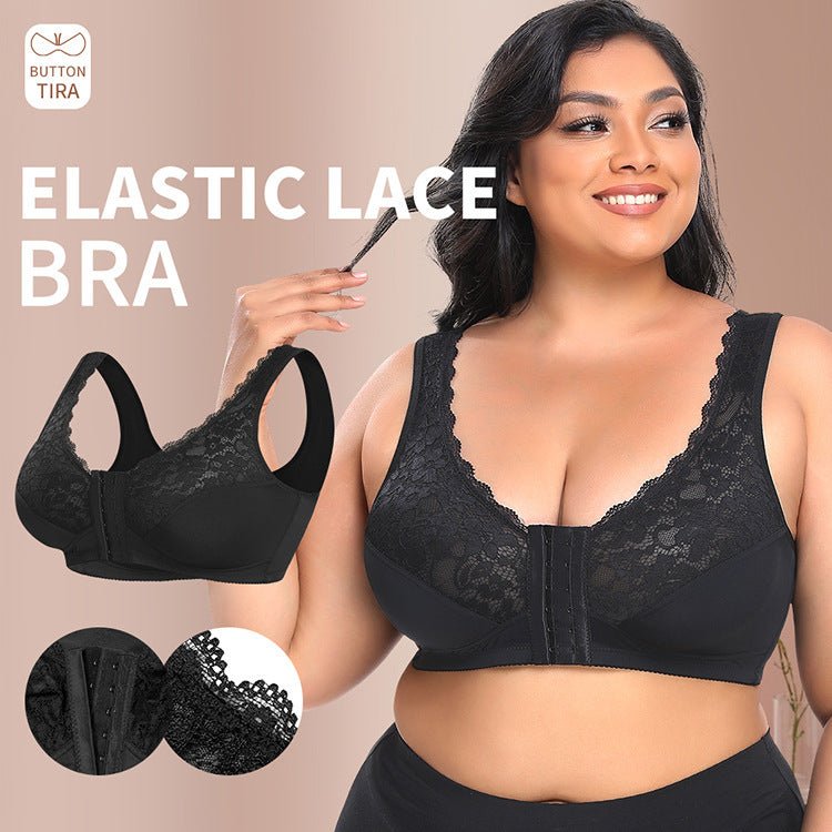 Plus Size Lace Bra – Front Button & No Steel Ring - AmiraMart