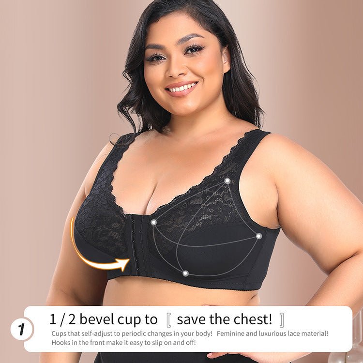 Plus Size Lace Bra – Front Button & No Steel Ring - AmiraMart
