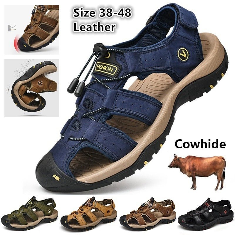 Plus Size Outdoor Men's Leather Sports Sandals - AmiraMart