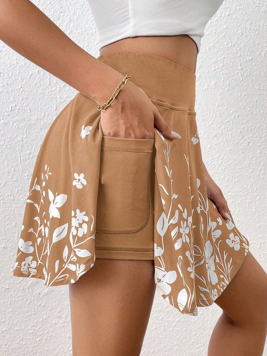 Pocket Minimalist Flower Printed Shorts With Pockets Shorts Inside Out Back To School Outfits - AmiraMart