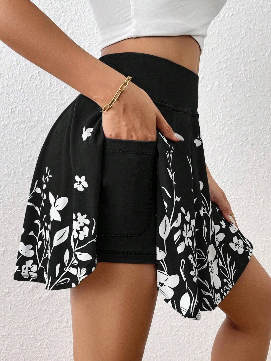 Pocket Minimalist Flower Printed Shorts With Pockets Shorts Inside Out Back To School Outfits - AmiraMart