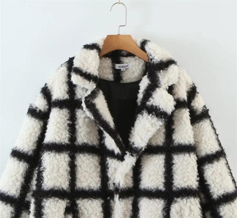 Polo Loose Coat Fashionable Plaid - AmiraMart