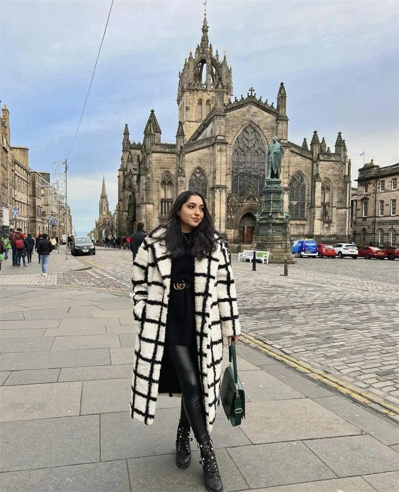 Polo Loose Coat Fashionable Plaid - AmiraMart