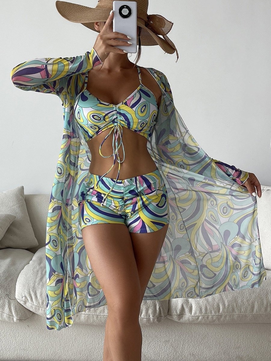 Printed Boxer & Long Sleeve Blouse Set - AmiraMart