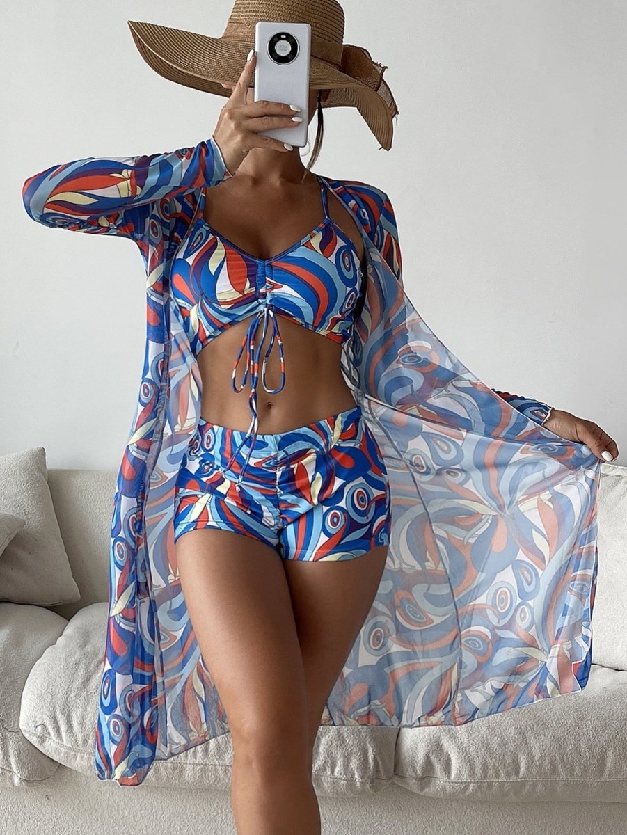 Printed Boxer & Long Sleeve Blouse Set - AmiraMart