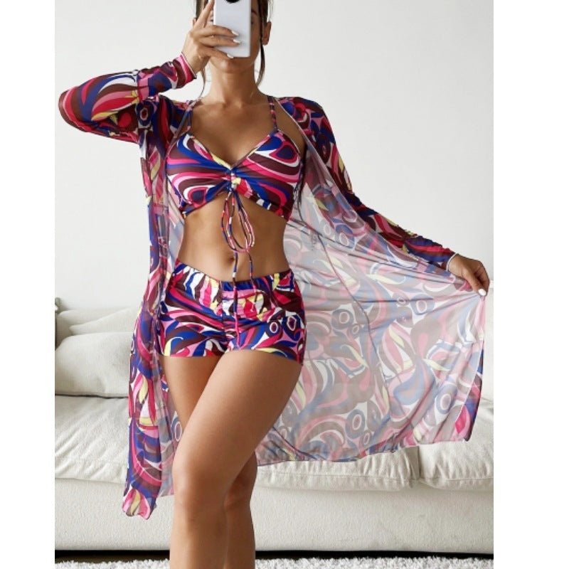 Printed Boxer & Long Sleeve Blouse Set - AmiraMart