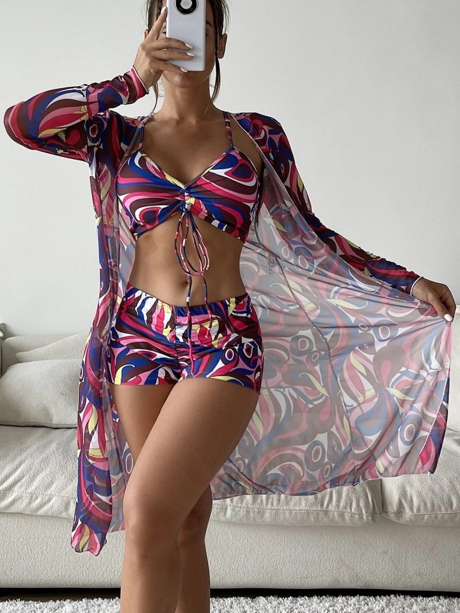 Printed Boxer & Long Sleeve Blouse Set - AmiraMart
