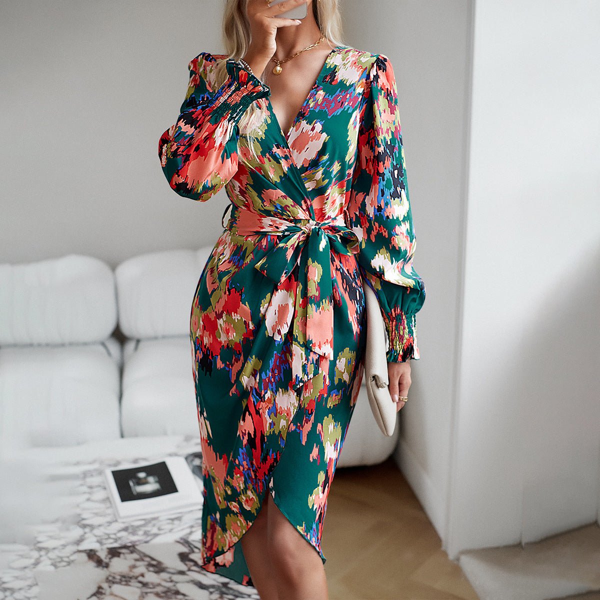 Autumn Winter Elegant V - neck Dress - AmiraMart