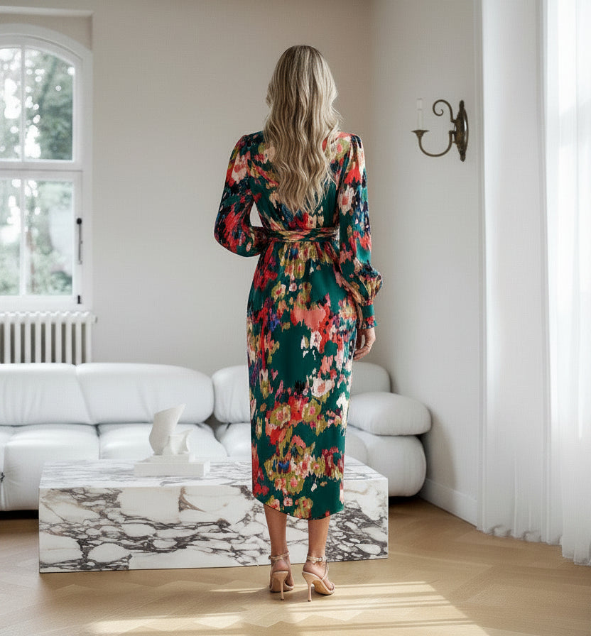 Autumn Winter Elegant V - neck Dress - AmiraMart