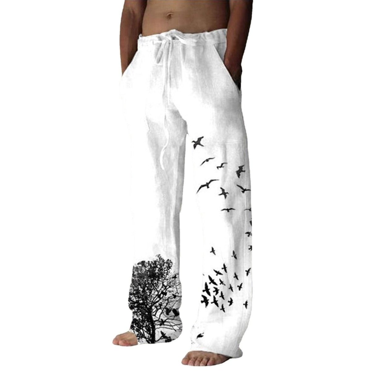 Printed Flying Bird Drawstring Leisure Men's Pants - AmiraMart
