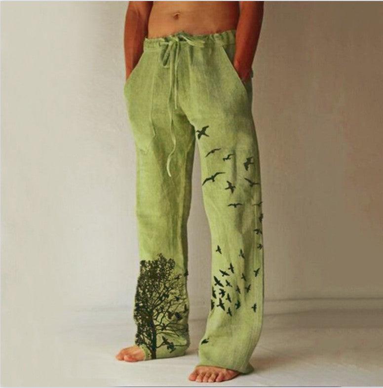 Printed Flying Bird Drawstring Leisure Men's Pants - AmiraMart