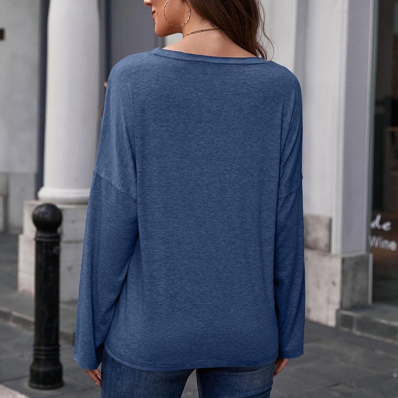 Printed Round Neck Long Sleeve Pullover - AmiraMart