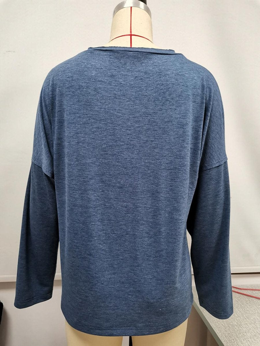 Printed Round Neck Long Sleeve Pullover - AmiraMart