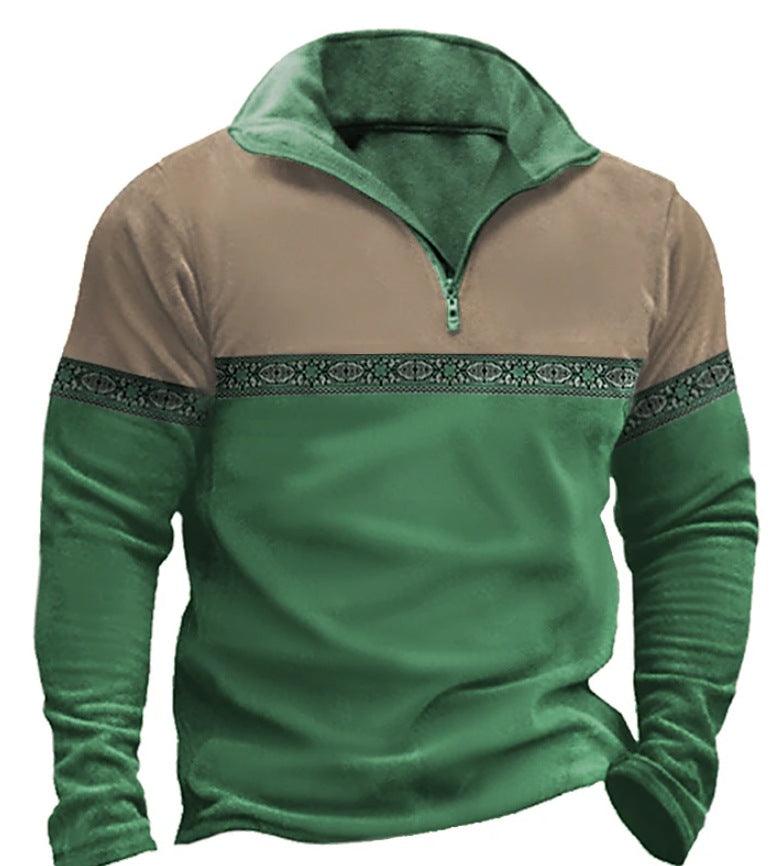 Printing Lapel Long Sleeve Pullover - AmiraMart