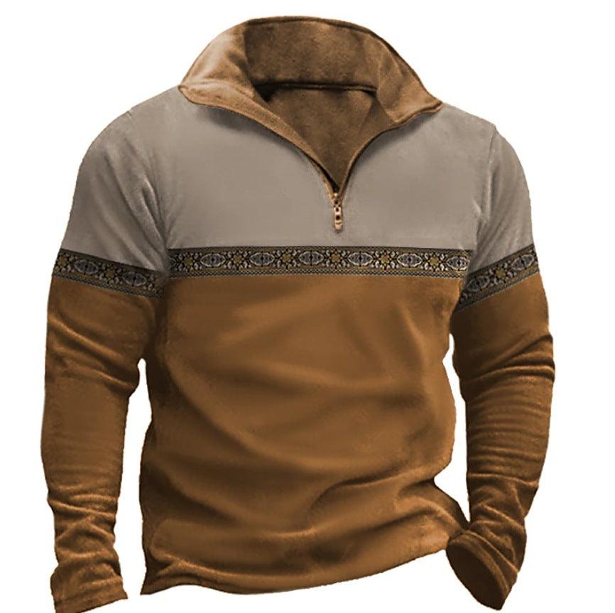Printing Lapel Long Sleeve Pullover - AmiraMart