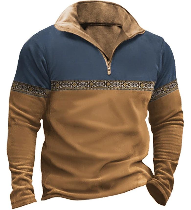 Printing Lapel Long Sleeve Pullover - AmiraMart